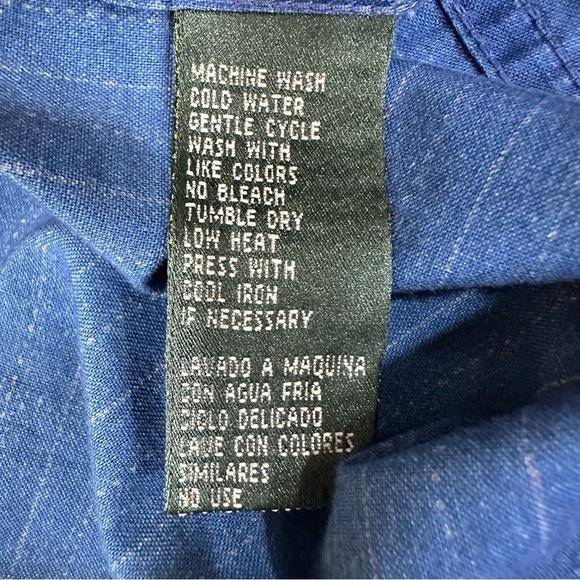 Lauren Jeans Co Blue Striped Pin Tuck Button Front Lace Inset Indigo Top Sz 8 - Picture 5 of 6